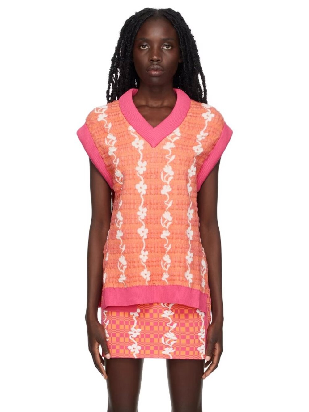 PH5 "Gerry" Oversized Floral Stitch Sweater Vest in Pink/Orange, size Small